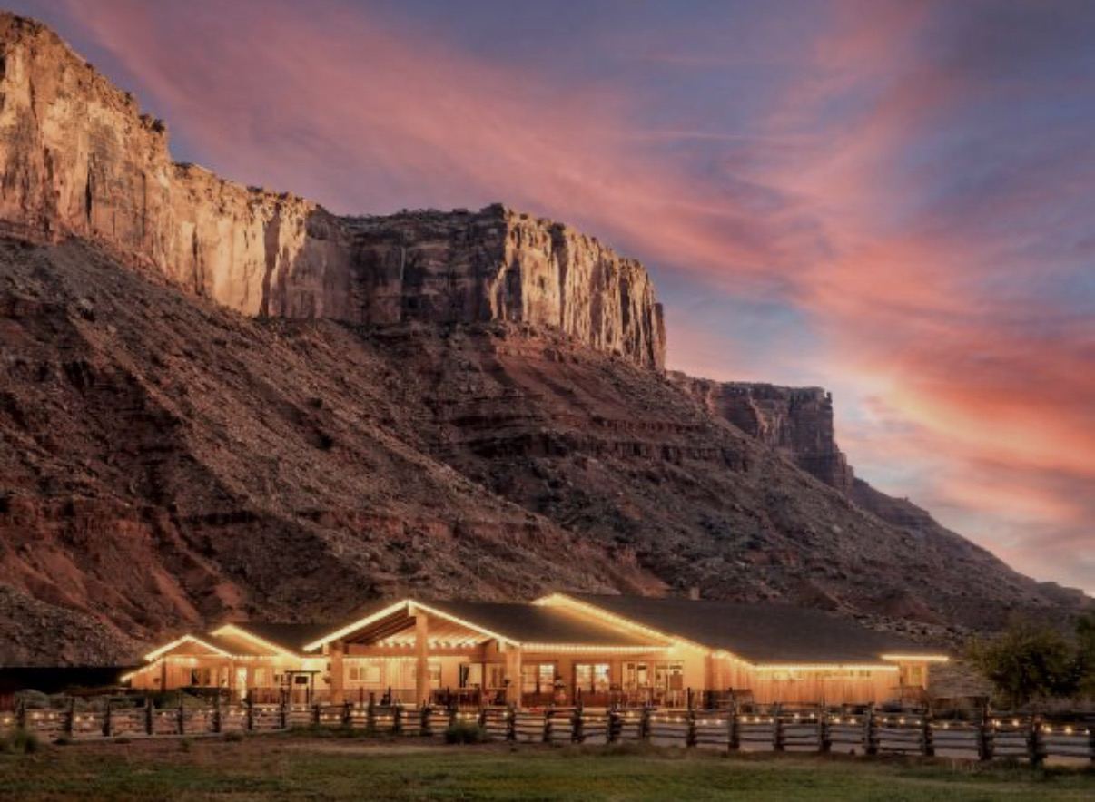 Red cliff lodge at sunset, Southern Utah