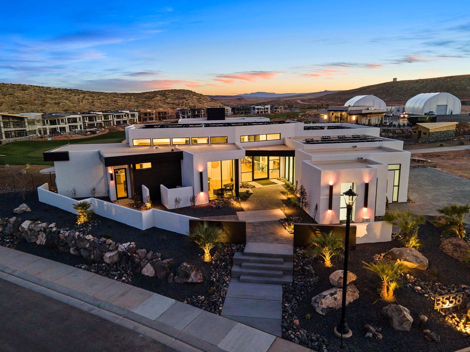 3558 S Cypress Point Rd, Hurricane, UT — modern desert home at dusk